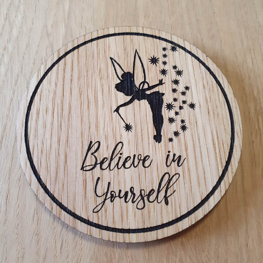 Laser cut wooden coaster personalised. Believe in yourself fairy