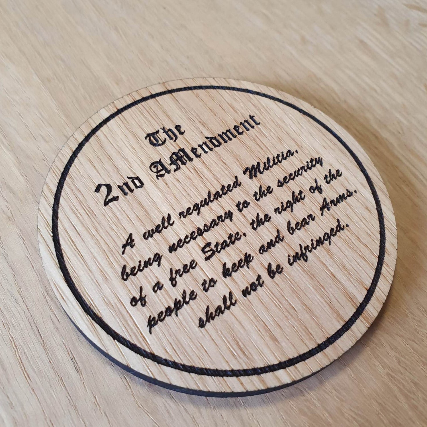 Laser cut wooden coaster personalised. 2nd Amendment
