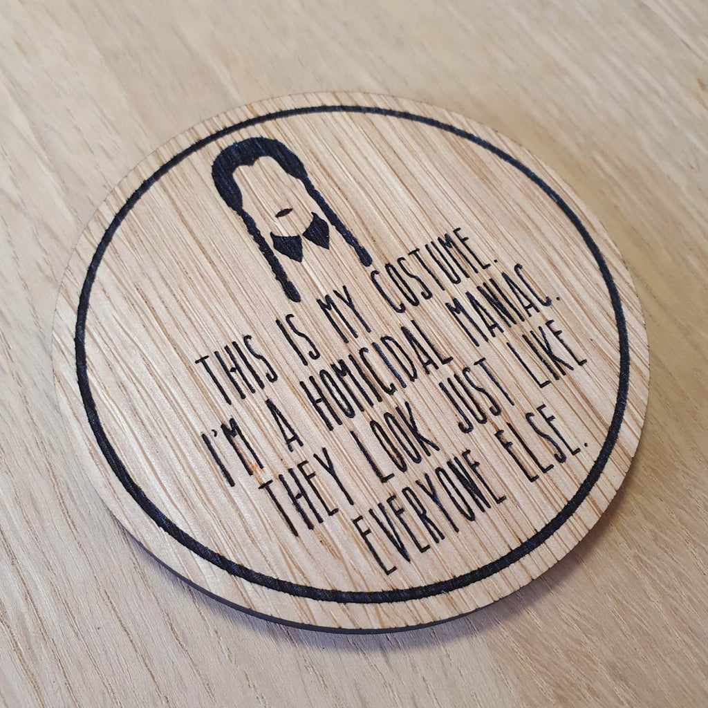 Laser cut wooden coaster personalised.  Wednesday Costume