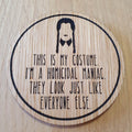 Laser cut wooden coaster personalised.  Wednesday Costume