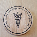 Laser cut wooden coaster personalised. LOTR Arwen elvish quote
