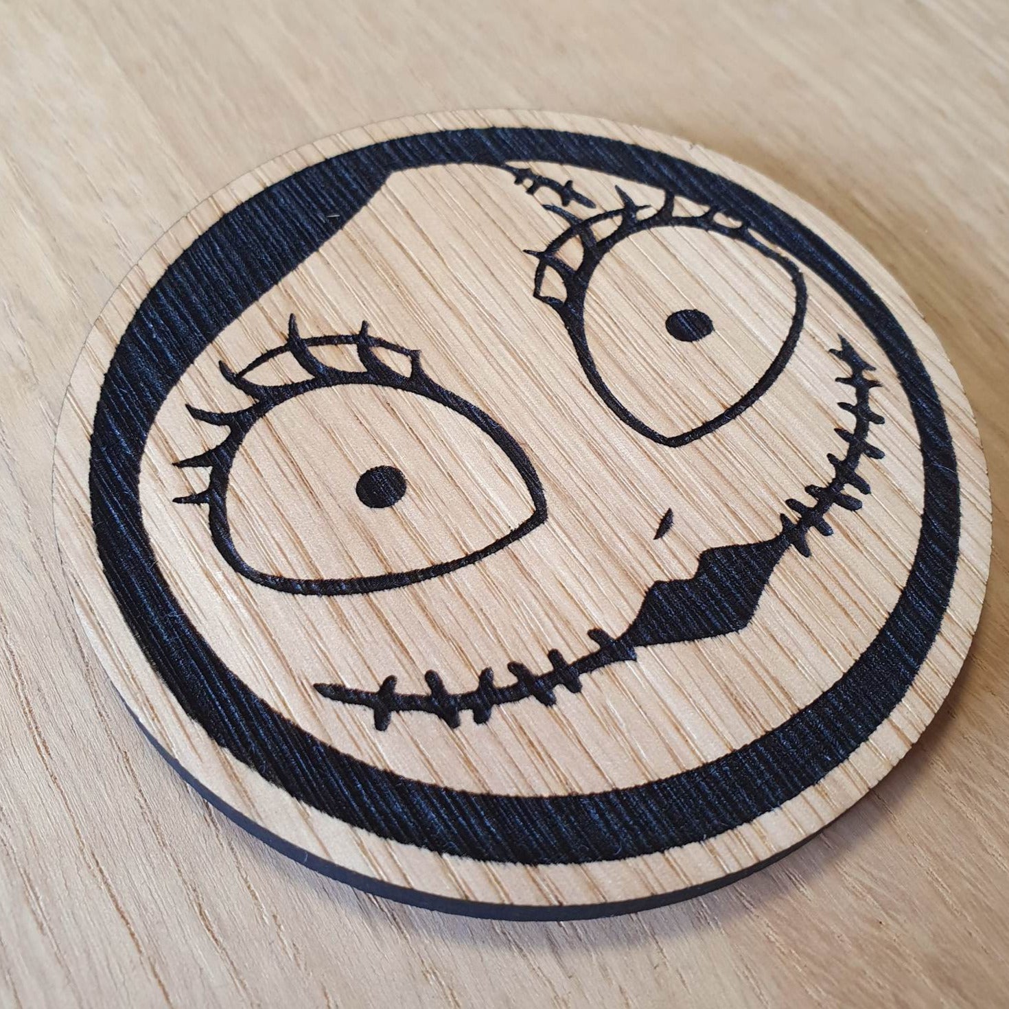 Laser cut wooden coaster personalised. Nightmare Christmas Sally