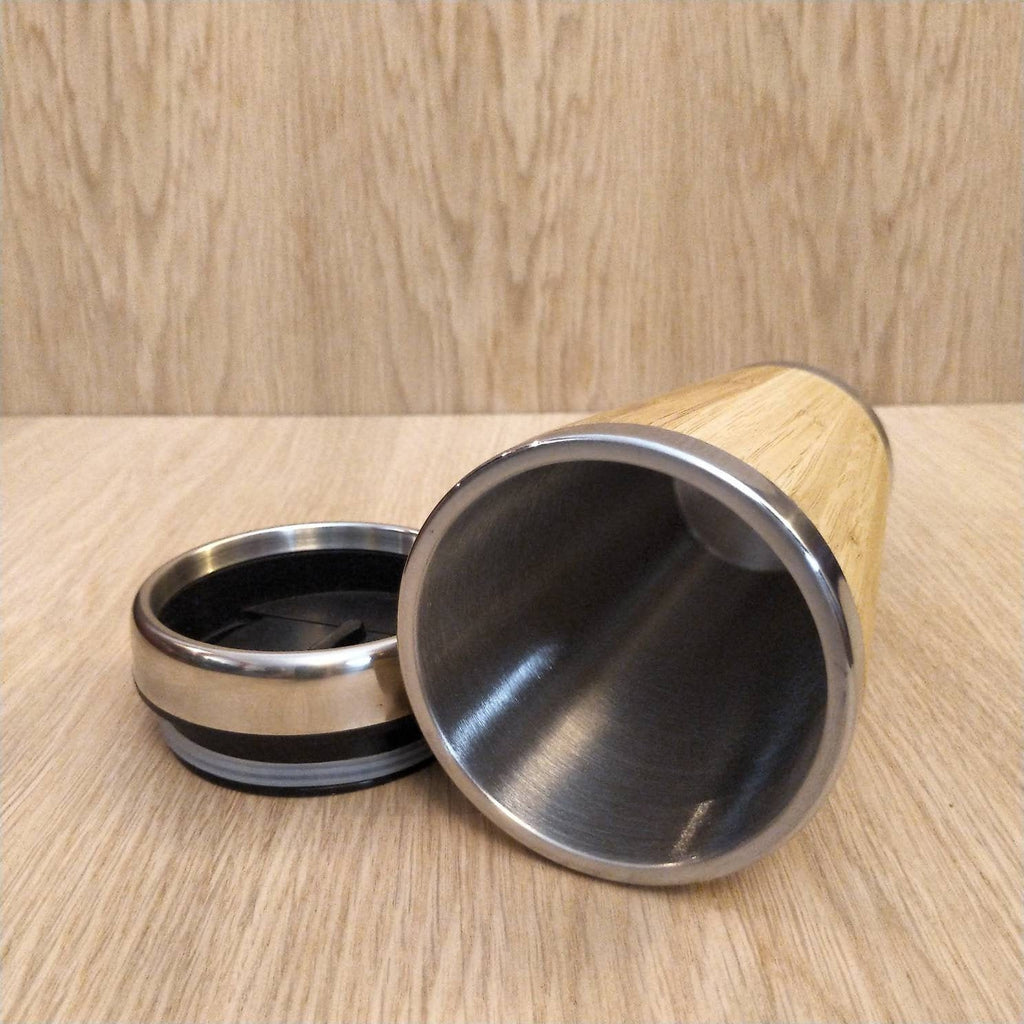 Lasercut Travel Mug personalised - S-Steel with 100% Bamboo exterior - Espresso Patronum