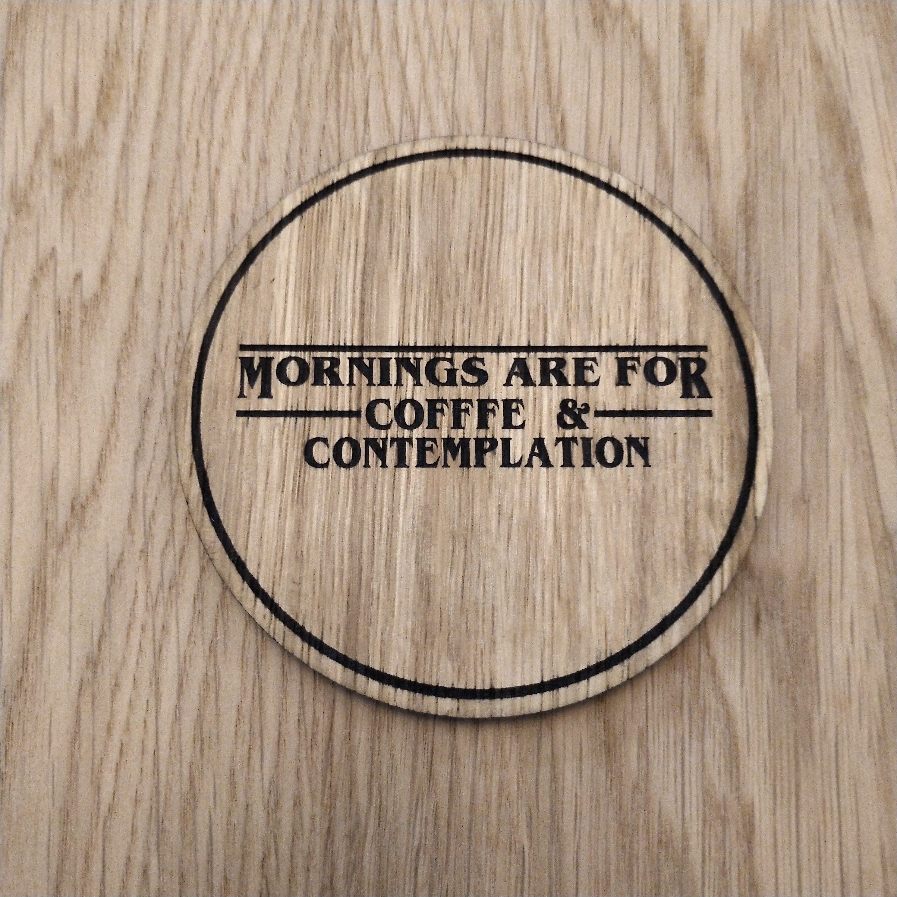 Laser cut wooden coaster personalised. Hopper coffee quote