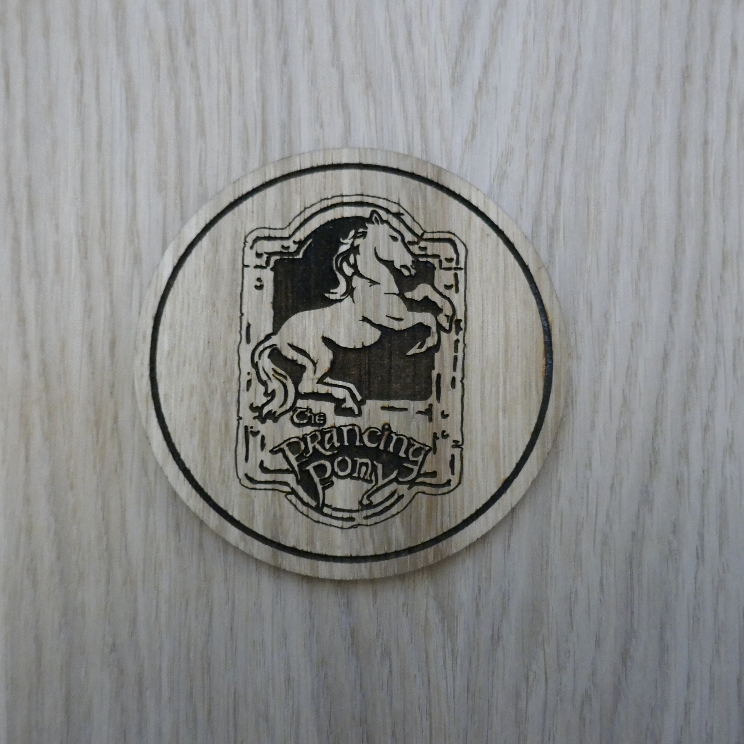Laser cut wooden coaster personalised. LOTR Prancing Pony