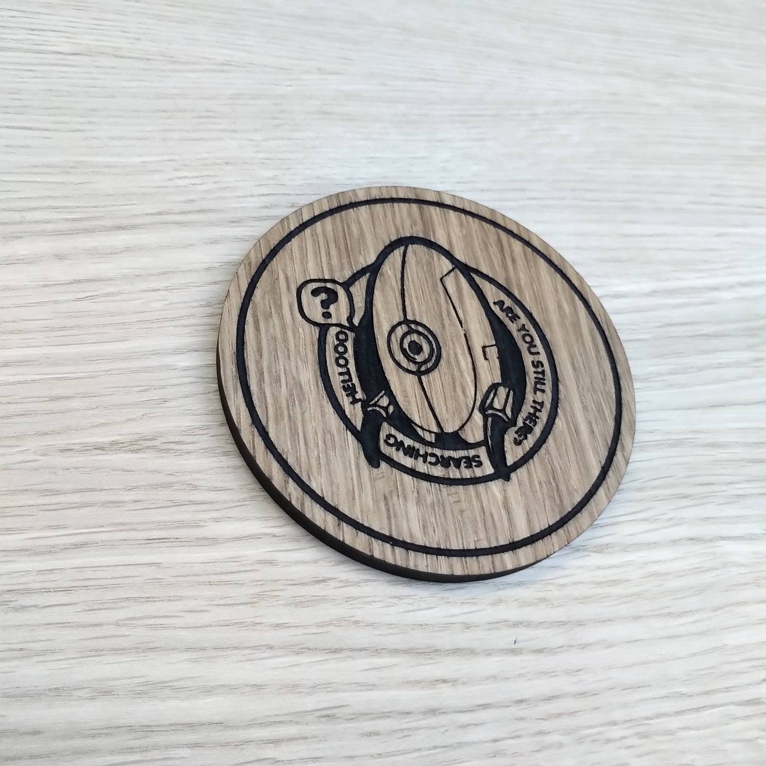 Laser cut wooden coaster personalised. Portal Turret
