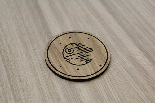 Laser cut wooden coaster personalised. Death Star