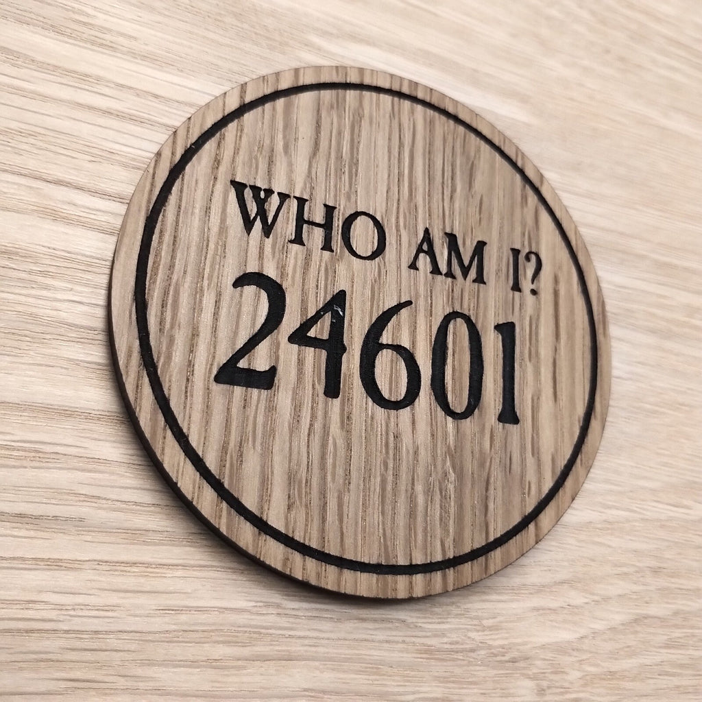 Laser cut wooden coaster personalised. Les Miserables 24601