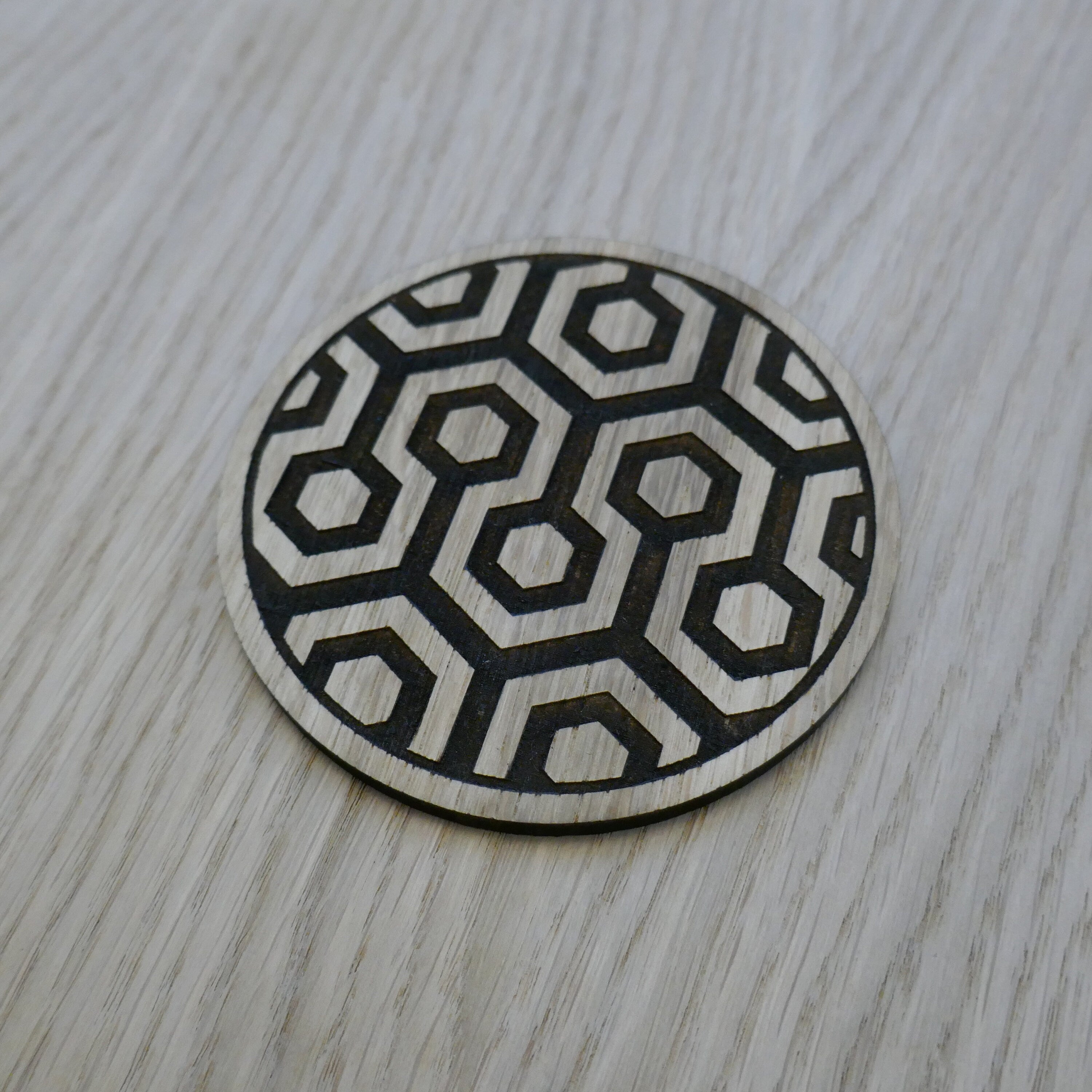 Laser cut wooden coaster personalised. The Shining Hotel Carpet Design