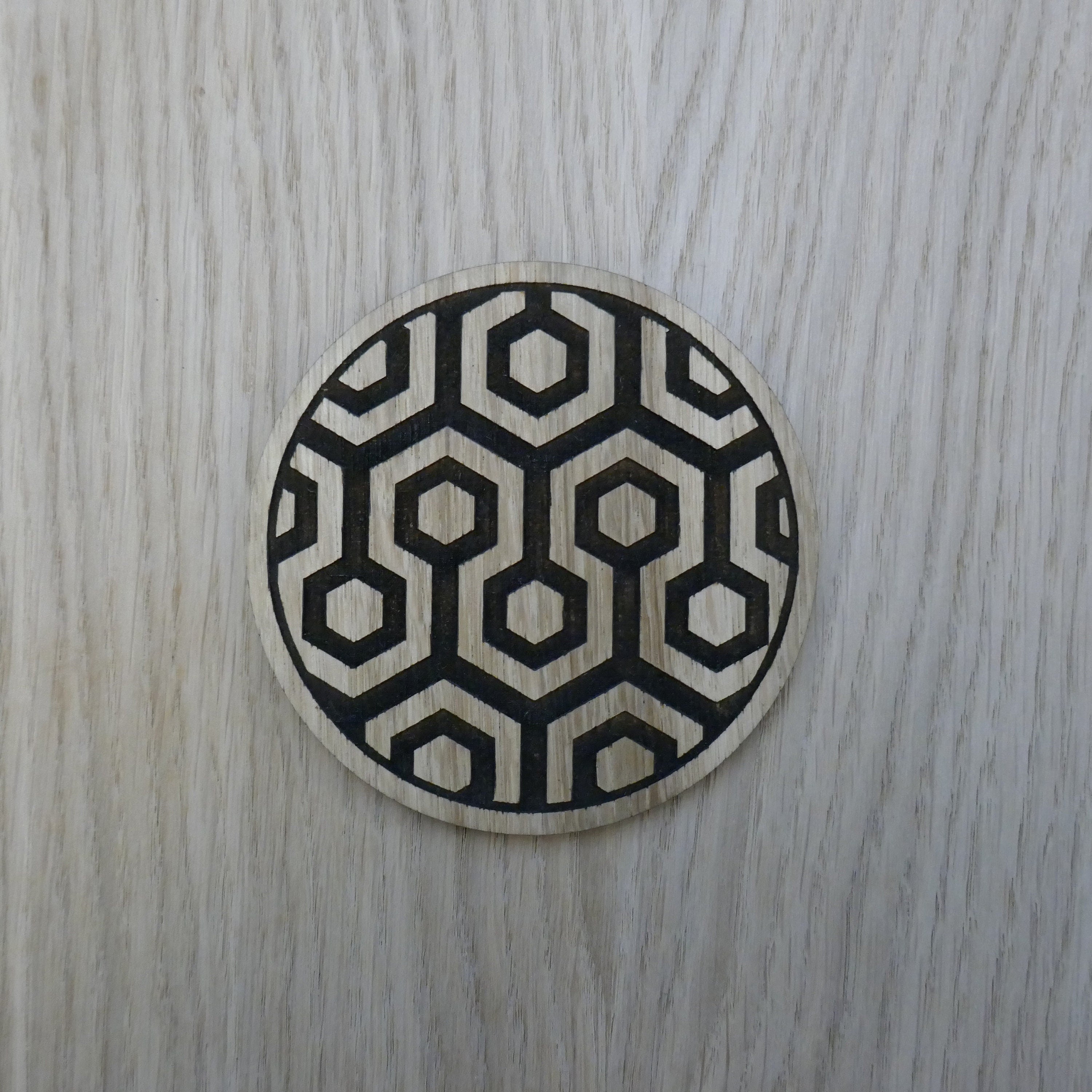 Laser cut wooden coaster personalised. The Shining Hotel Carpet Design