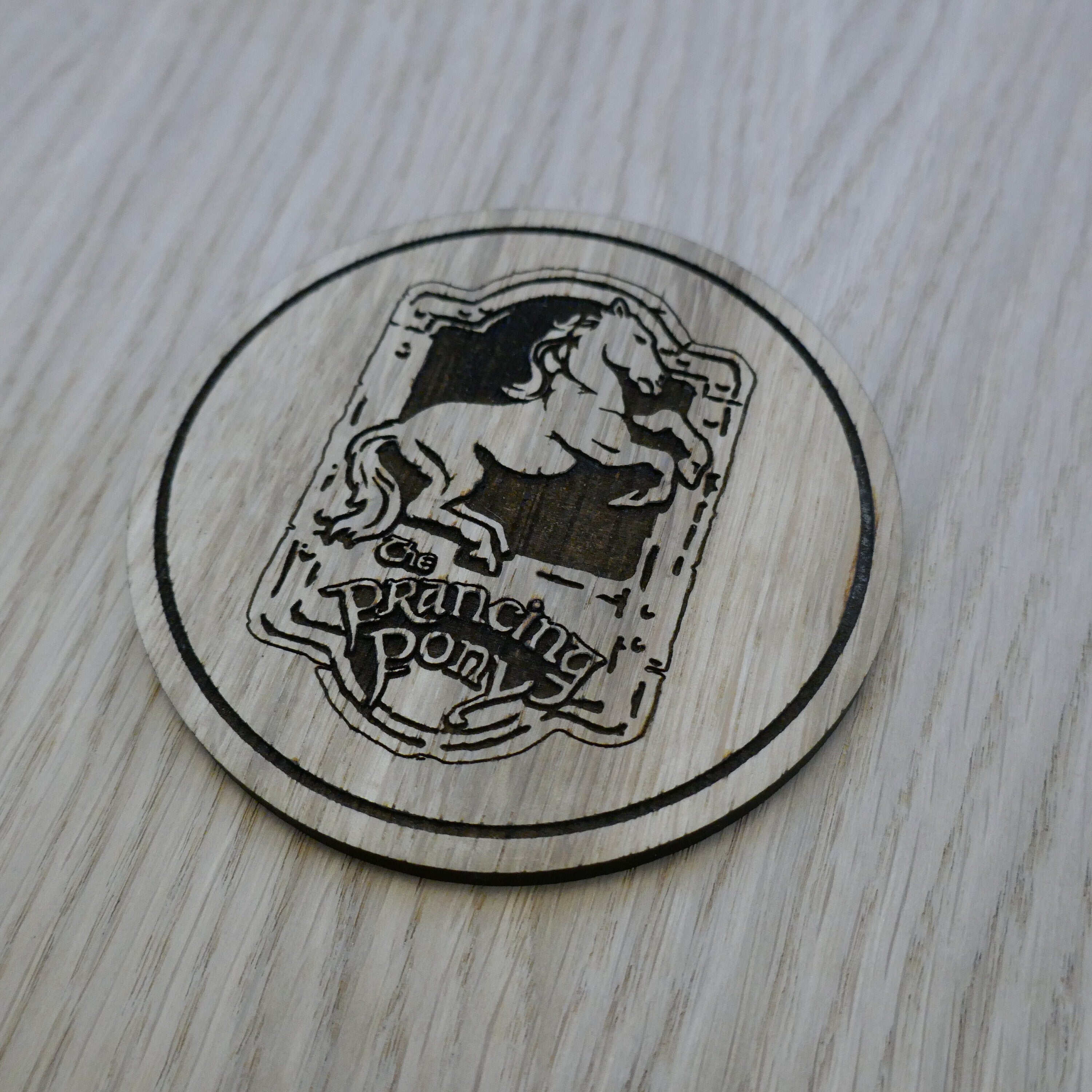 Laser cut wooden coaster personalised. LOTR Prancing Pony