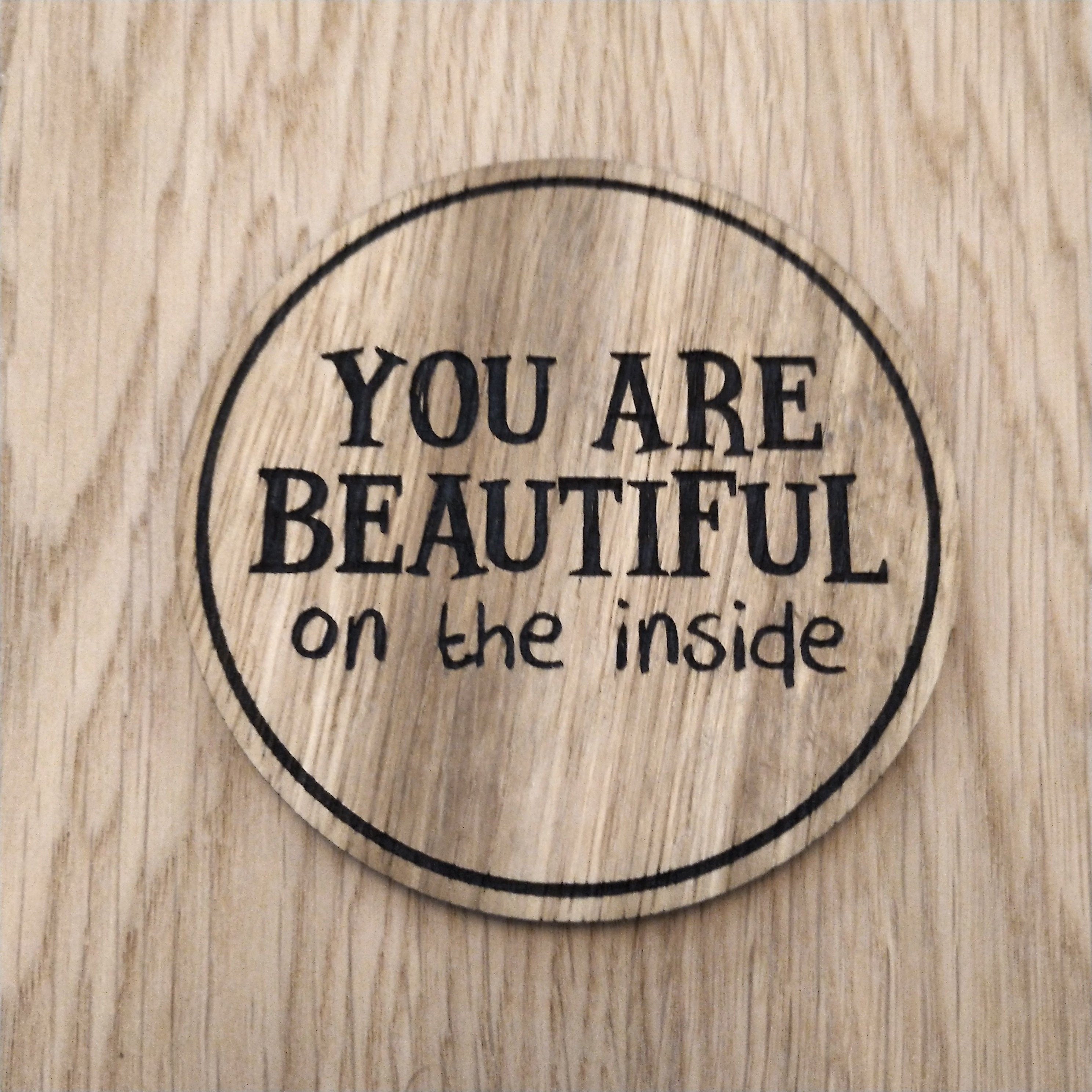 Laser cut wooden coaster personalised. Drax Mantis Beautiful on the Inside