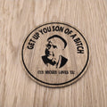 Laser cut wooden coaster personalised. Boxing Quote. Mickey loves ya