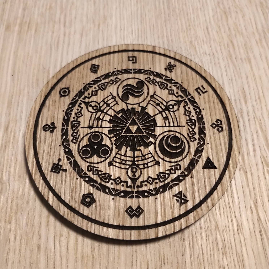 Laser cut wooden coaster personalised. Legend Link Circular Design