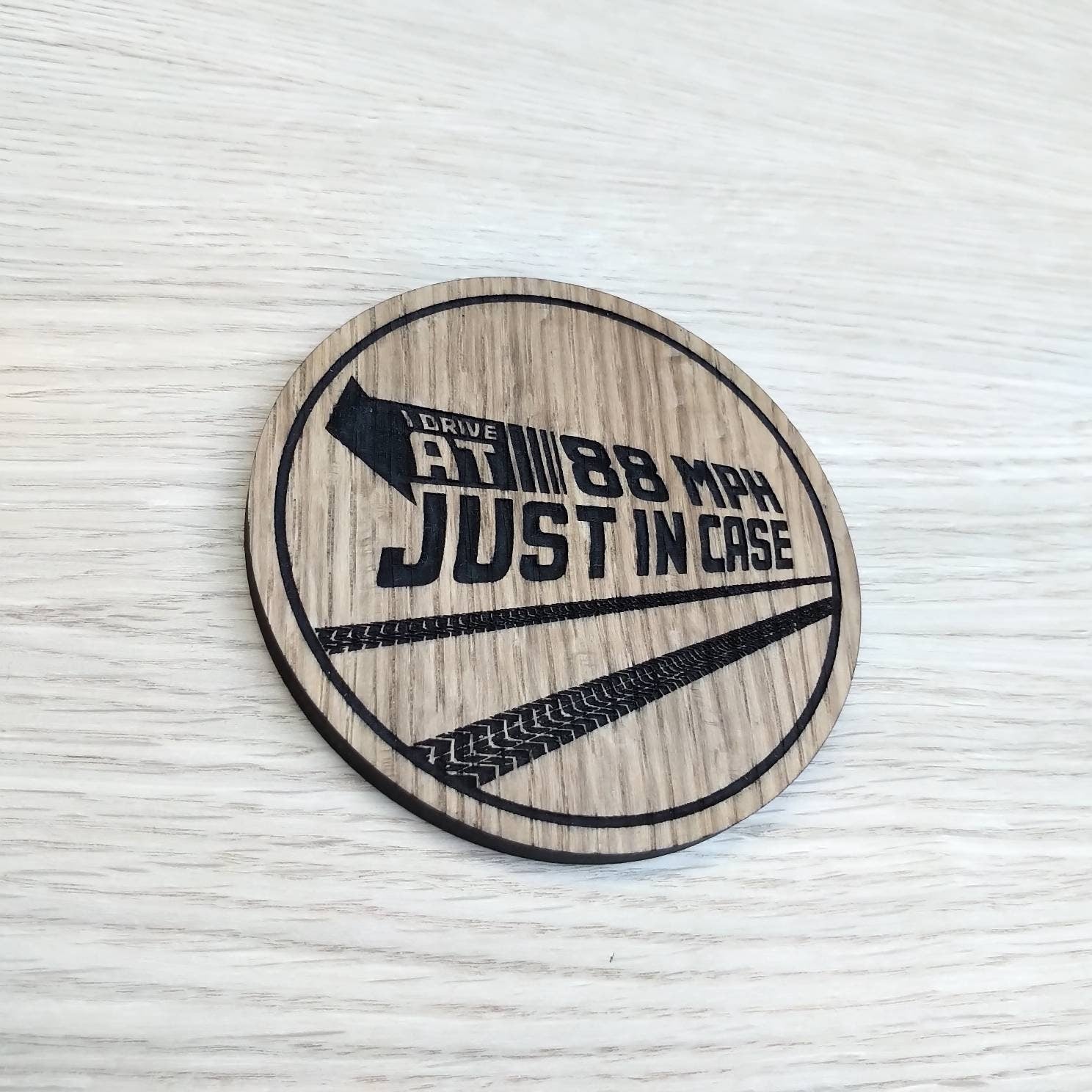 Laser cut wooden coaster personalised. 88mph just in case.