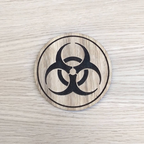 Laser cut wooden coaster personalised. Radiation Zombie Outbreak Hazard