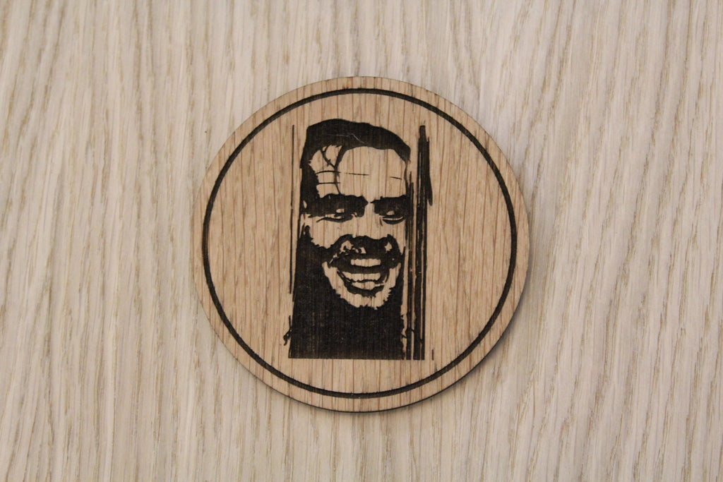 Laser cut wooden coaster personalised. The Shining Jack