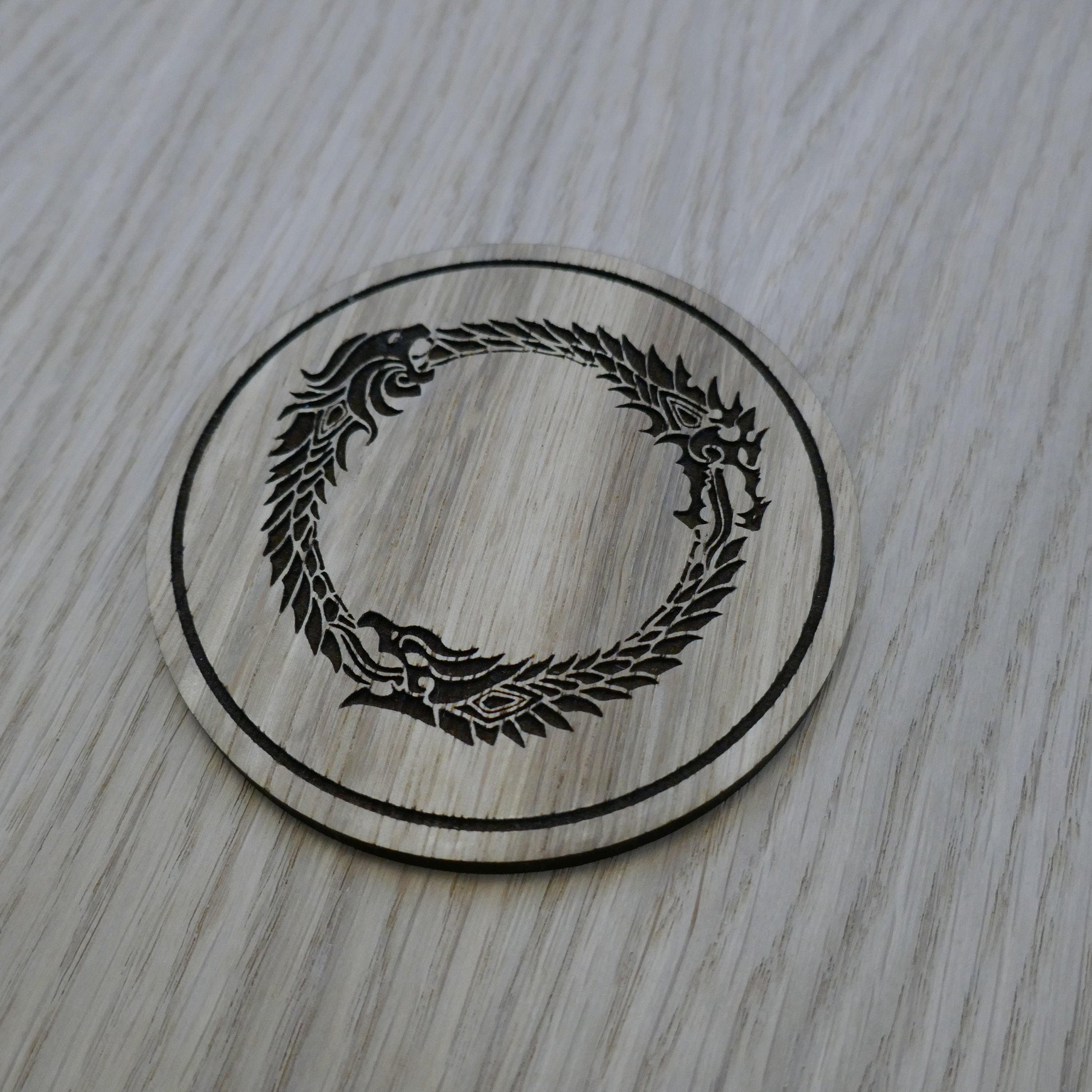Laser cut wooden coaster personalised. Dragon Circle