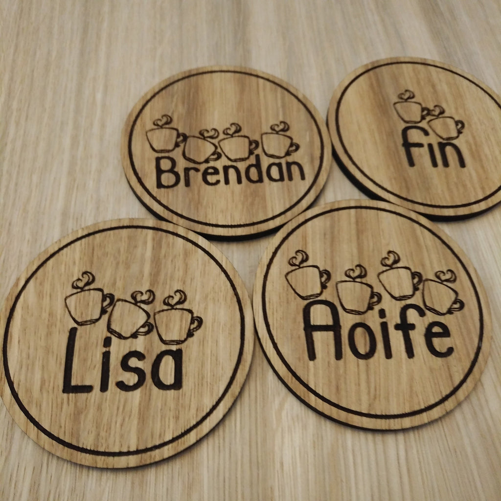 Laser cut wooden coaster personalised. Personalised Coffee Cups lasercut