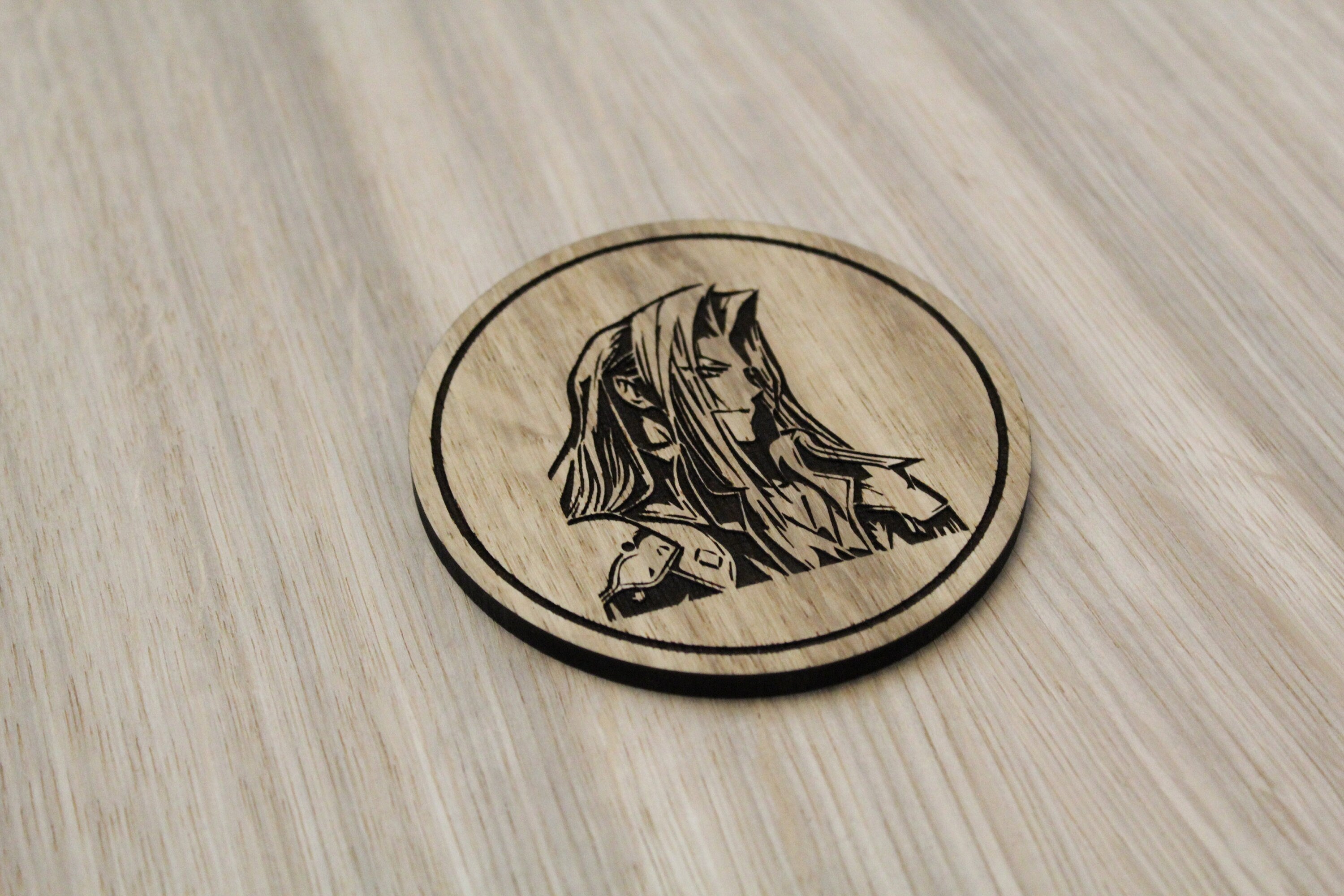 Laser cut wooden coaster personalised. Sephiroth Profile