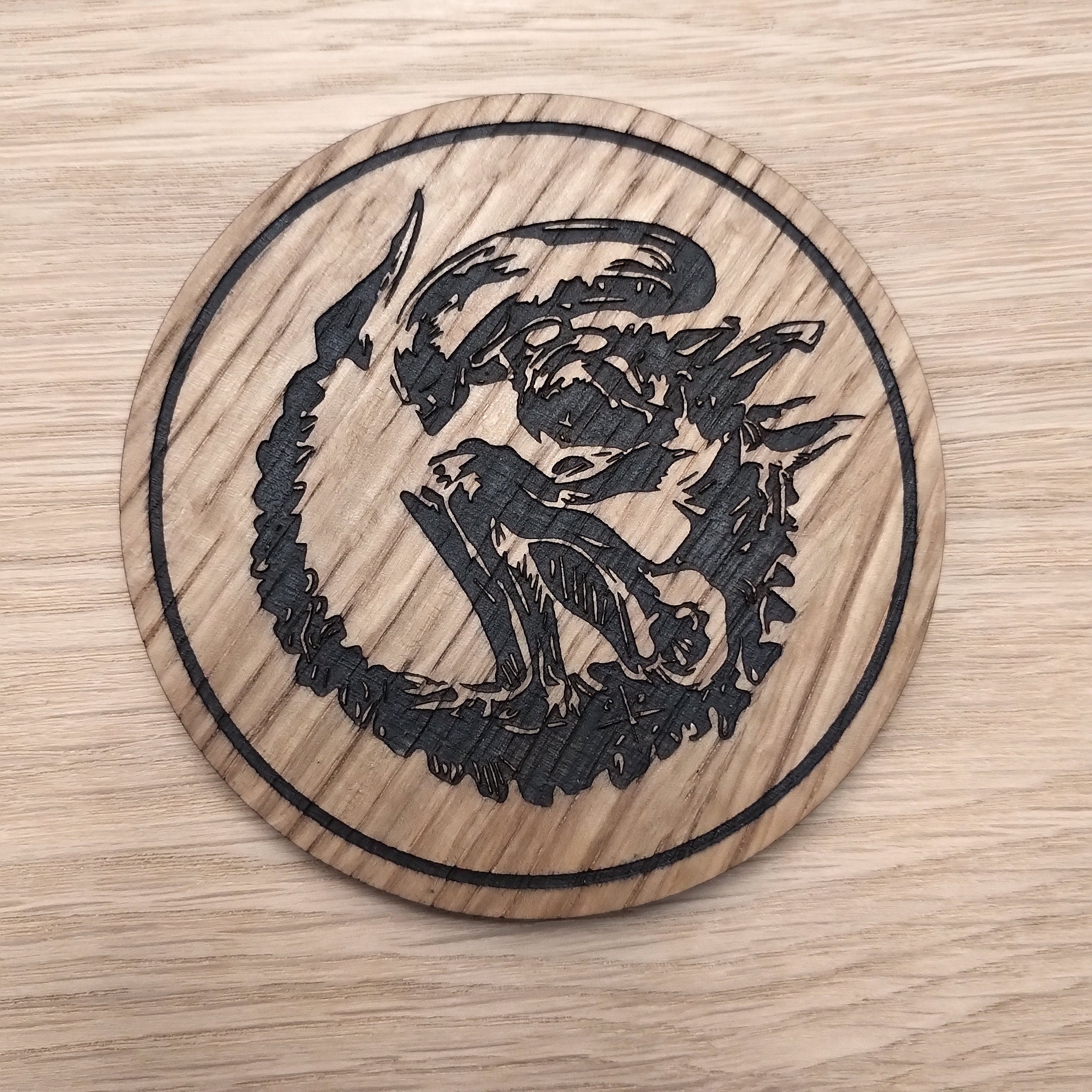 Laser cut wooden coaster personalised. Xenomorph