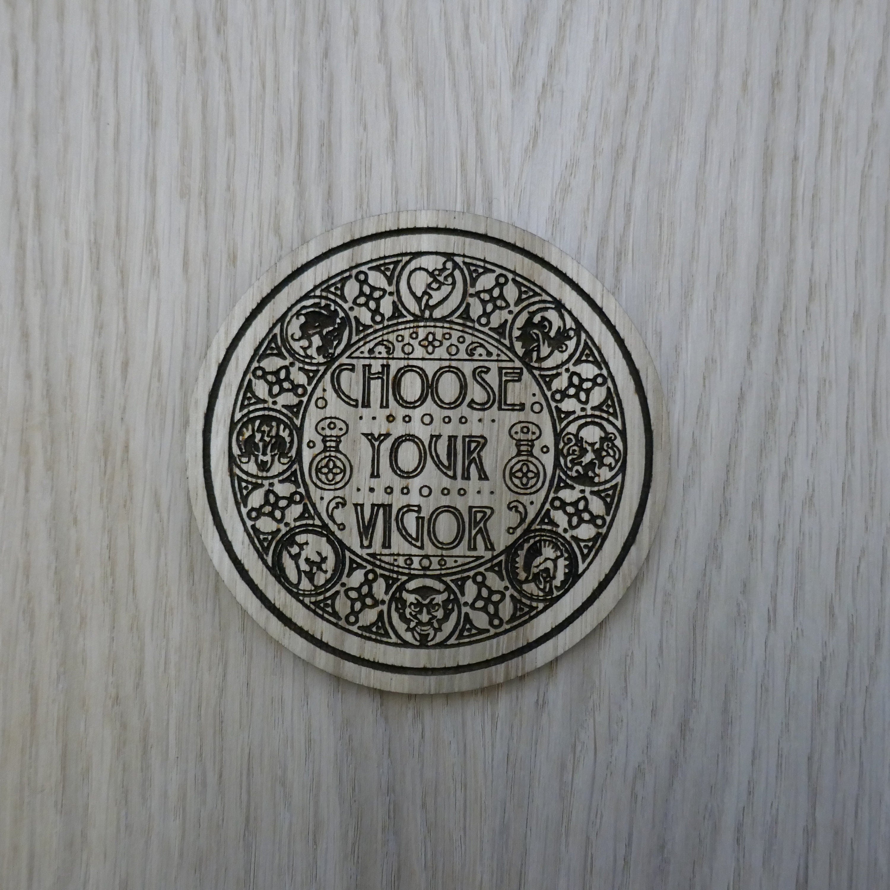 Laser cut wooden coaster personalised. Choose Your Vigor