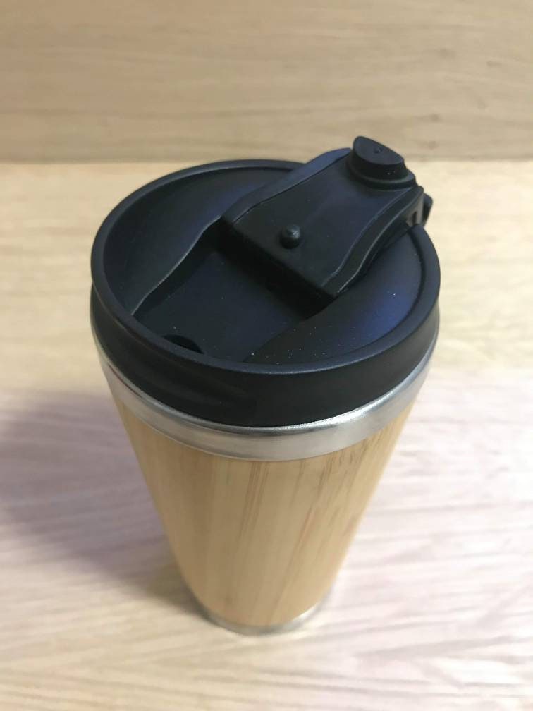 Lasercut Travel Mug personalised - S-Steel with 100% Bamboo exterior - Dark Souls Sun