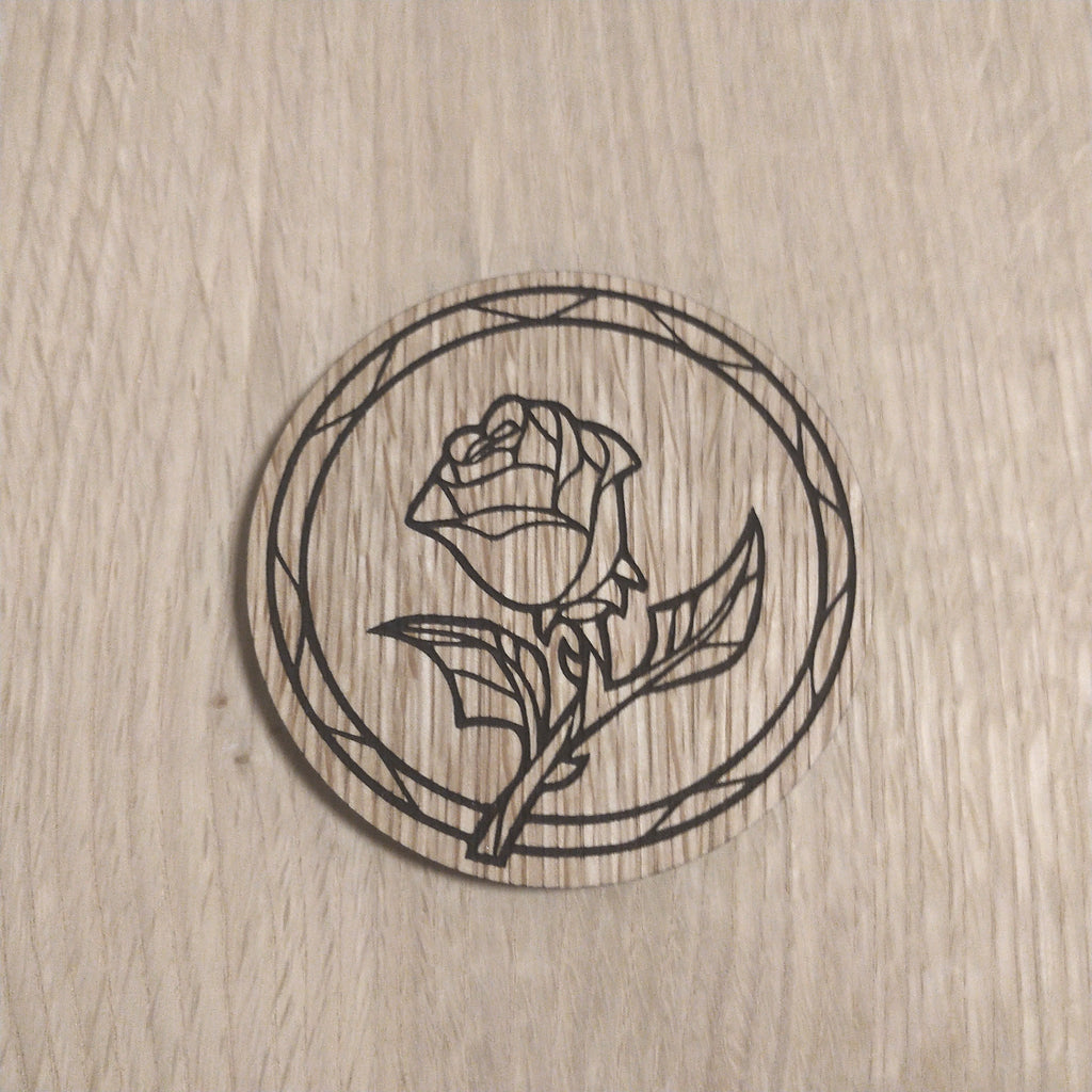 Laser cut wooden coaster personalised. Rose