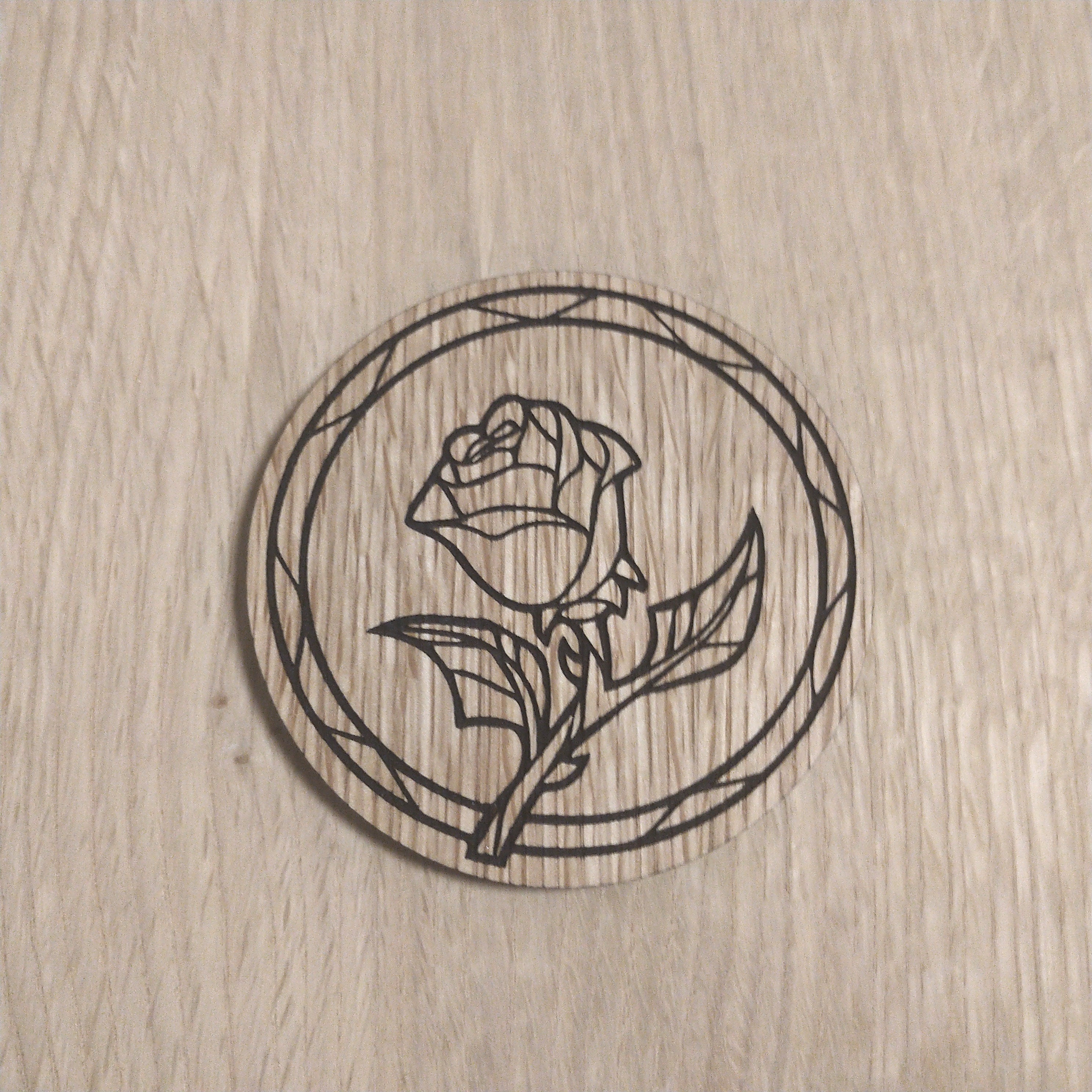 Laser cut wooden coaster personalised. Rose