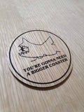 Laser cut wooden coaster personalised. Jaws coaster pun