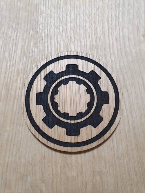 Laser cut wooden coaster personalised. Guild ball Nomad Engineer