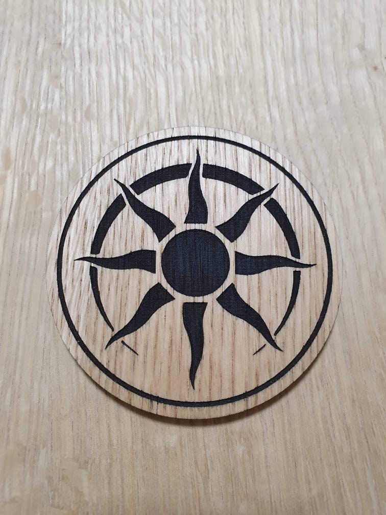 Laser cut wooden coaster personalised. Guild ball sun