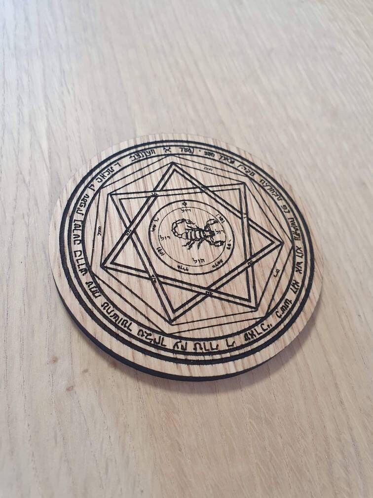 Laser cut wooden coaster personalised. Heptagram scorpion fifth pentacle of Mars - supernatural lasercut