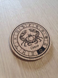 Laser cut wooden coaster personalised. Signs of the zodiac cancer star sign