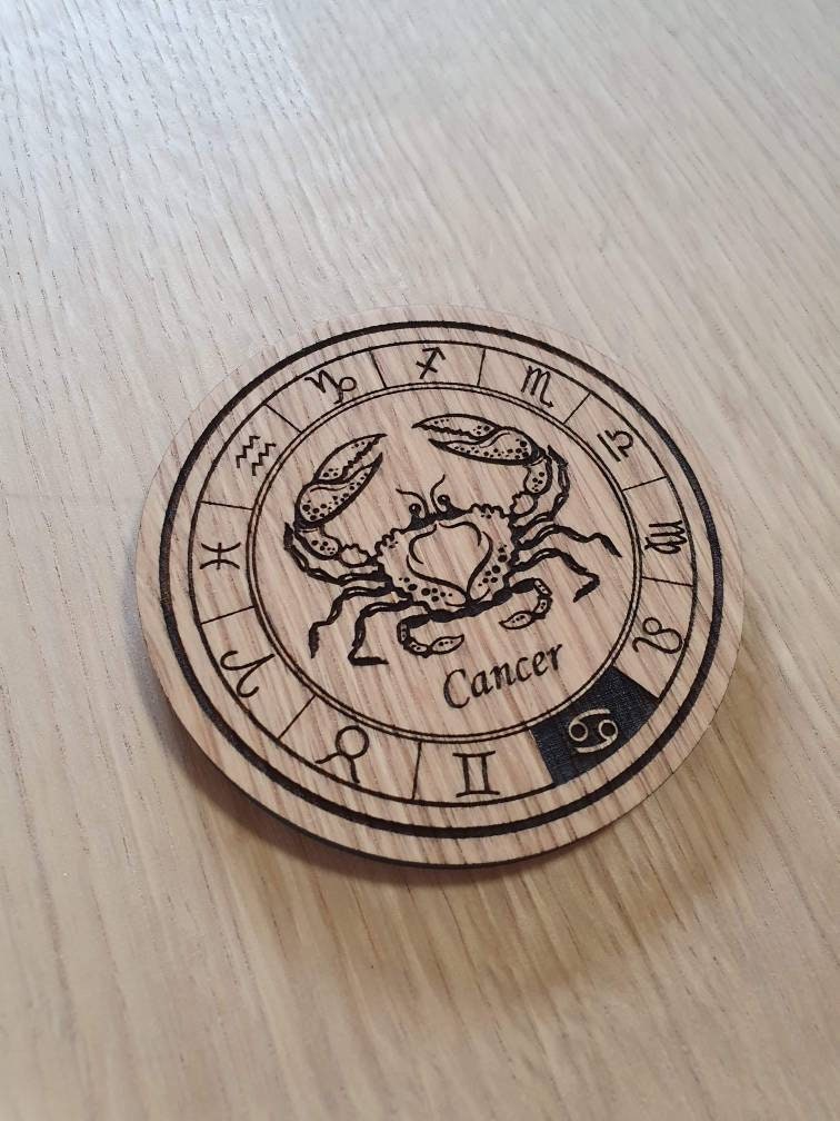 Laser cut wooden coaster personalised. Signs of the zodiac cancer star sign