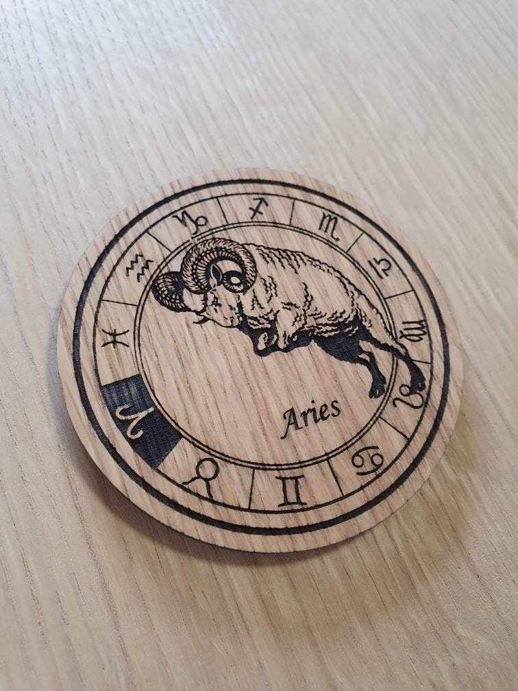 Laser cut wooden coaster personalised. Signs of the zodiac Aries star sign