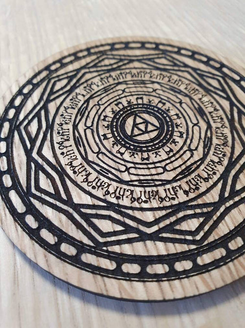 Laser cut wooden coaster personalised. Legend mirror of twilight