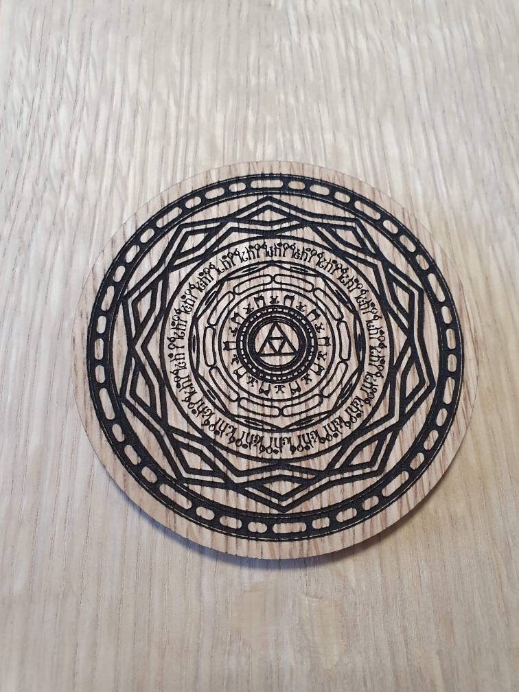 Laser cut wooden coaster personalised. Legend mirror of twilight