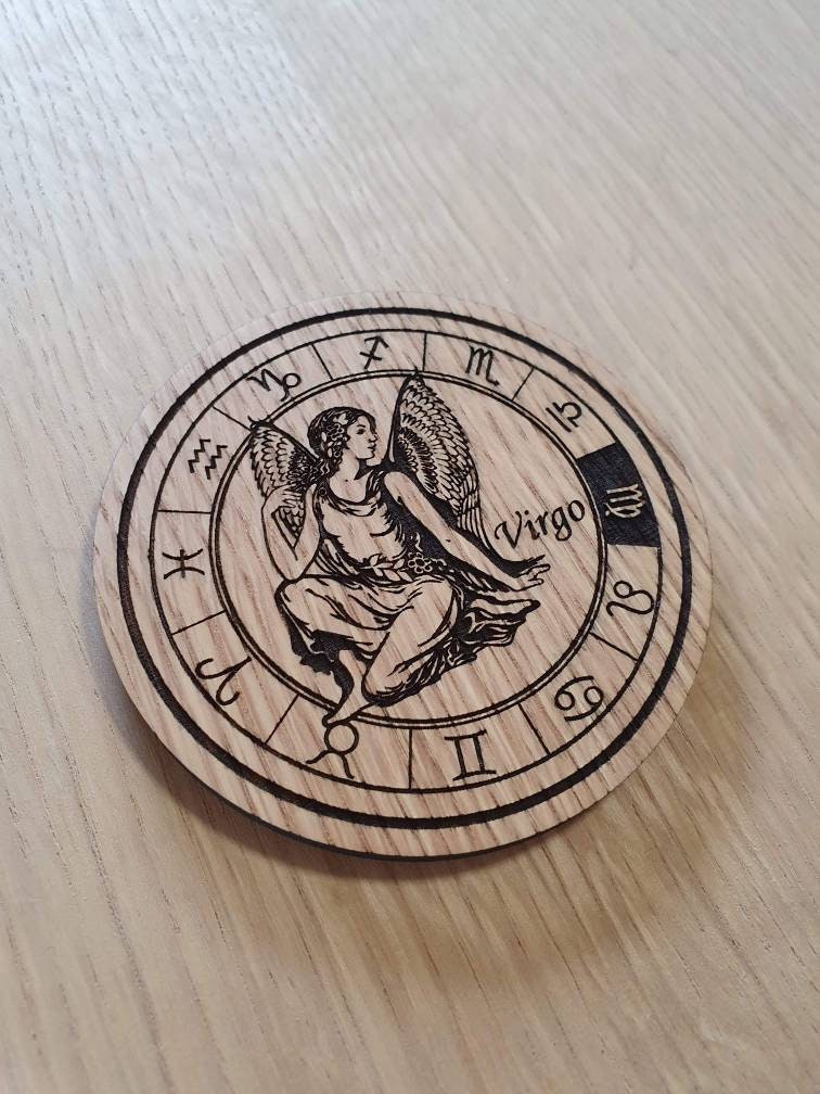 Laser cut wooden coaster personalised. Signs of the zodiac virgo star sign