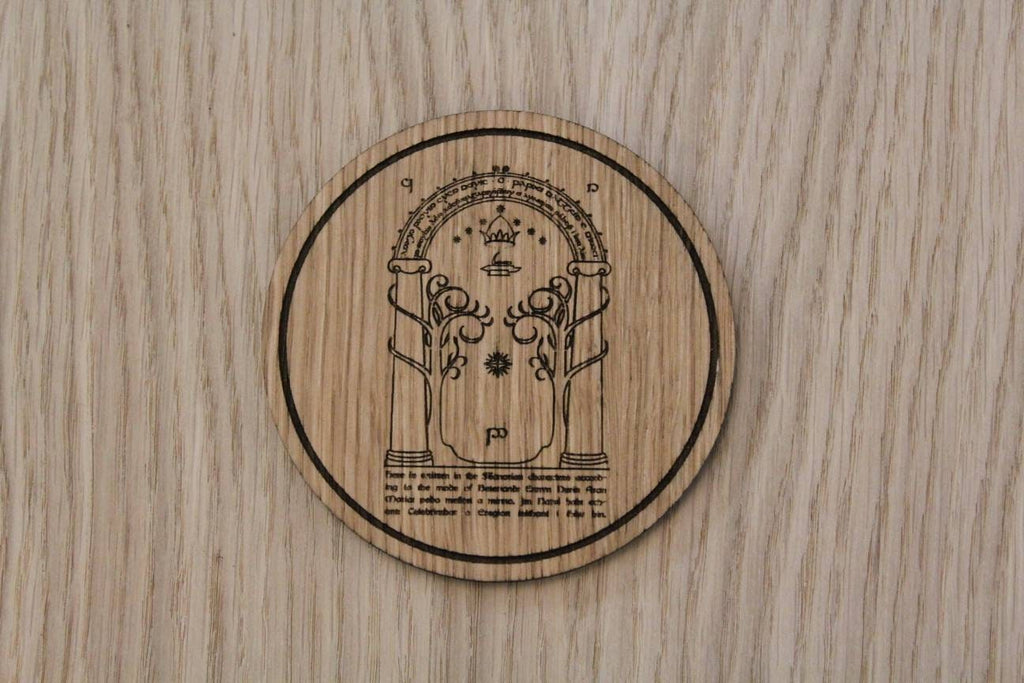 Laser cut wooden coaster personalised. LOTR lord of rings door of durin