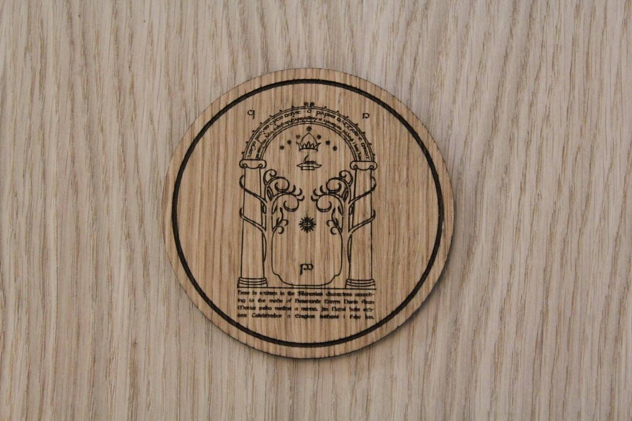 Laser cut wooden coaster personalised. LOTR lord of rings door of durin