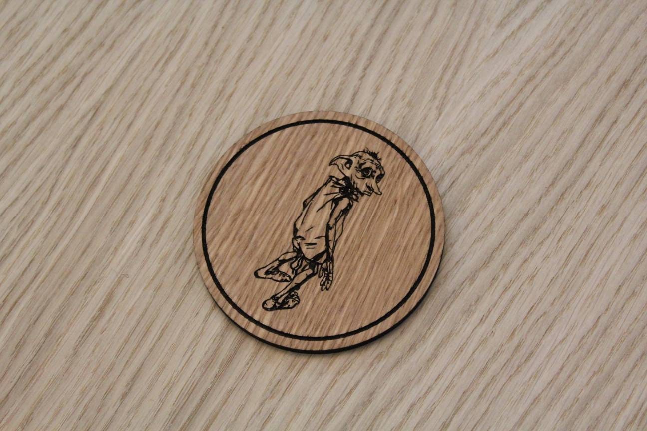Laser cut wooden coaster. Dobby house elf - Unique Gift lasercut