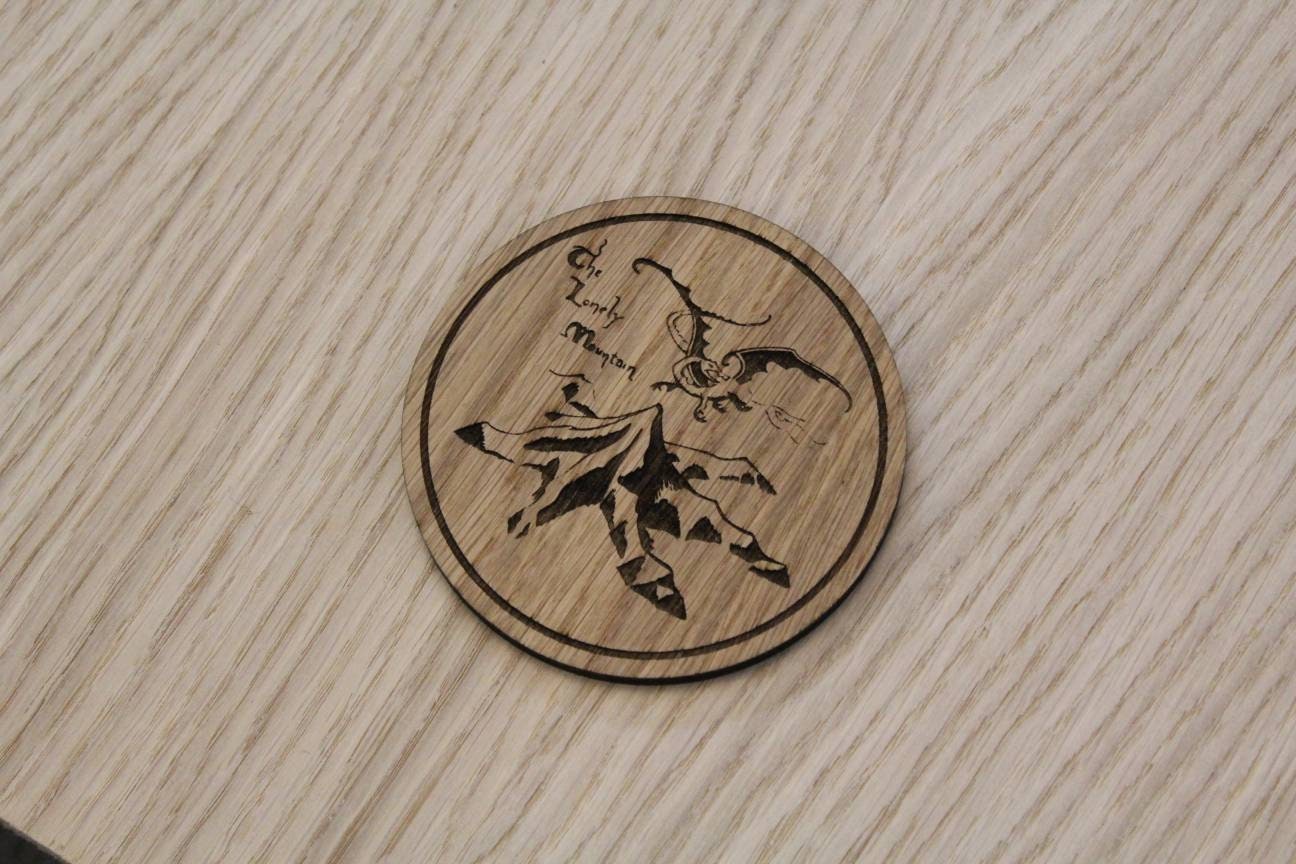 Laser cut wooden coaster personalised. LOTR lonely mountain