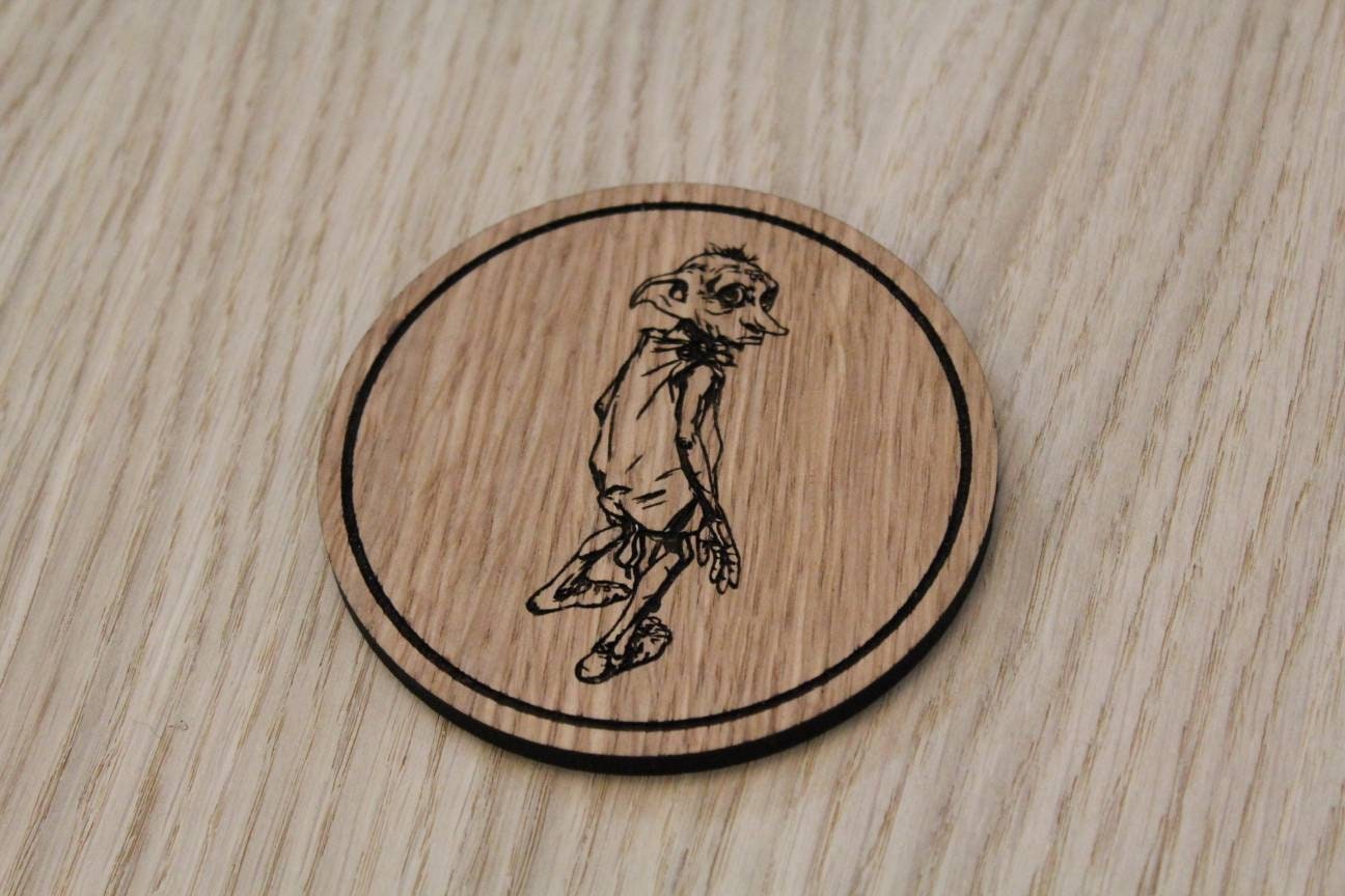 Laser cut wooden coaster. Dobby house elf - Unique Gift lasercut