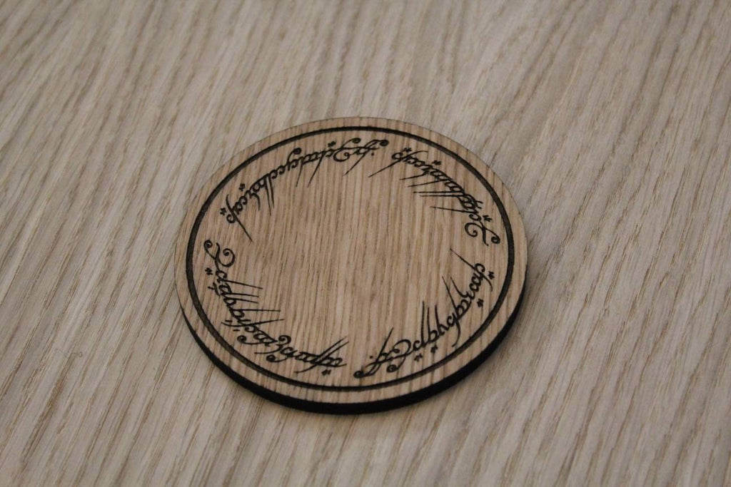 Laser cut wooden coaster personalised. LOTR one coaster to rule them all