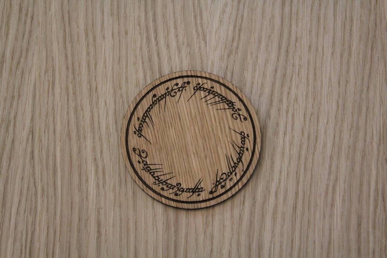 Laser cut wooden coaster personalised. LOTR one coaster to rule them all