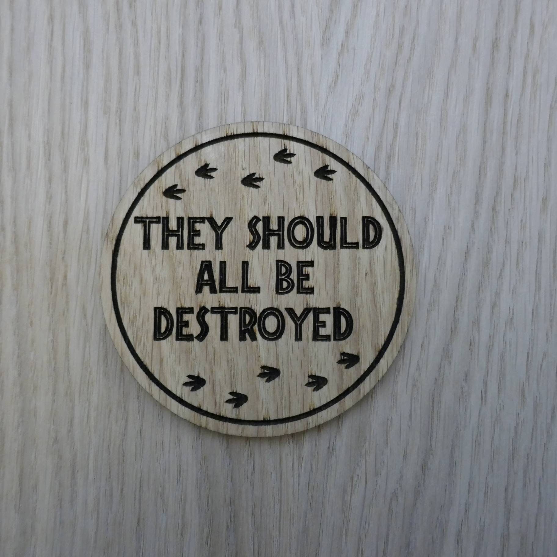 Laser cut wooden coaster personalised. Jurassic Park movie quote
