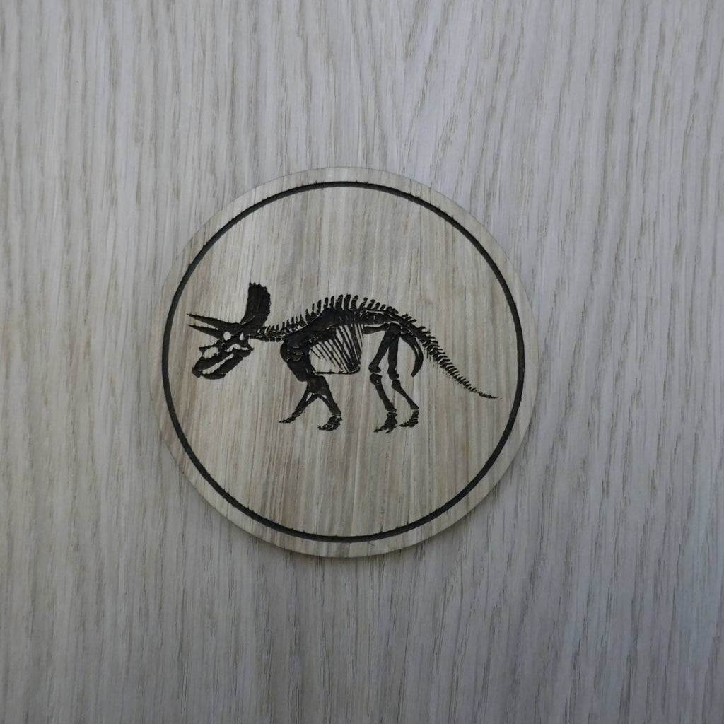 Laser cut wooden coaster personalised. Triceratops Dinosaur Skeleton Fossil