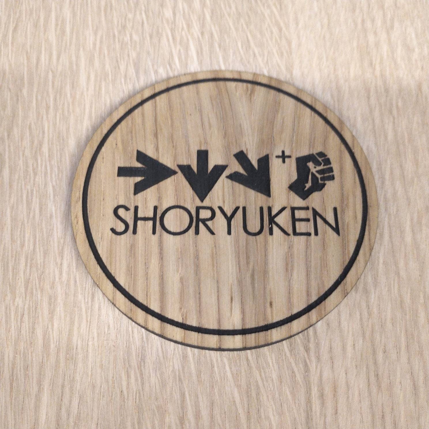 Laser cut wooden coaster personalised. fireball gamer code shoryuken