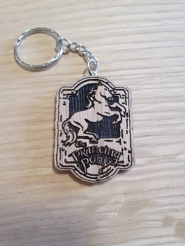 Lasercut wooden keyring keychain. Lord of the Rings LOTR prancing pony